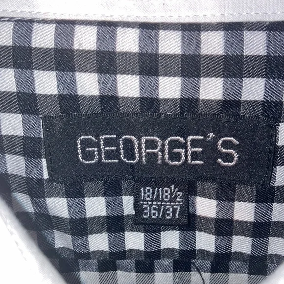 Georges | Men’s Black/White Checkered Dress Shirt - Size 18/18 1/2 36/37 - Picture 4 of 12